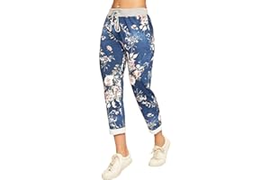 WearAll Women's Floral Print Drawstring Elasticated Trousers Ladies Jogging Bottoms Pants 8-22