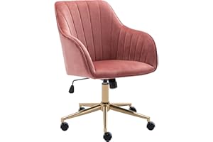 Duhome Krzesło biurowe, aksamitne, obrotowe, toaletka, krzesło biurowe, krzesło do komputera, z metalową ramą, regulacja wysokości, do toaletki, domu, biura, różowe