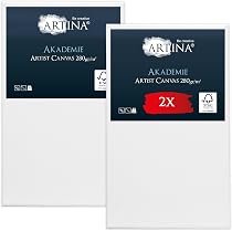 Set Di 5 Tele Per Dipingere Artina 50x70 Cm - 100% Cotone 380g/m², Telaio Legno Spesso 37mm, Premium 3D