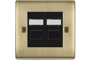 GENERIC BG Nexus Metal Antique Brass Double 2 Gang RJ45 Data Socket Black Insert NABRJ452