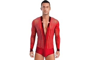 inlzdz Costumi Prestazioni Uomo Camicia da Latino Moderno Slim Fit Vestito con Strass Danza Uomo Body da Ballo Tango Samba Rumba Pratica Prestazione