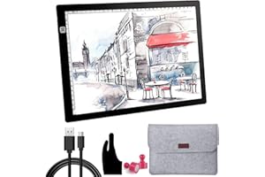 OOWOLF A4 LED Light Box Drawing, Light Pad Copy Board for Tracing Drawing with Free Carry Felt Bag Ultra-Thin Adjustable Brightness Micro USB Powered