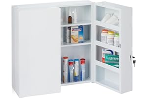 ‎RELAXDAYS Relaxdays Medizinschrank XXL, 2-türiger Medikamentenschrank, Stahl, 11 Fächer, abschließbar, 53 x 52,5 x 19,5 cm, weiß