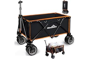 GXCROR Folding Festival Trolley Collapsible Camping Garden Trolley Cart with 200KG Capacity, Heavy Duty Outdoor Beach Wagon, All Terrain Utility Wagon for Picnics Beach Garden (Black)