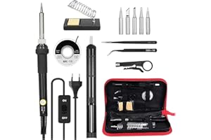 Saldatore Kit Weytoll 60W Kit di Saldatura a Stagno 13 Pezzi, con 5 Punte, Temperatura Regolabile con Spugna di Pulizia Cassetta Degli Attrezzi