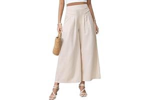 PASUDA Pantaloni Donna Pantaloni in Lino Estivi 7/8 Pantalone Gamba Larga Leggeri Larghi Pantaloni Elastici in Vita con Tasche Tinta Unita Casual Pantaloni Donna Comodi