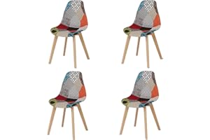 HJhomeheart Lot de 4 Chaises de Salle à Manger, Chaise de Salle à Manger Patchwork Multicolore, Chaise en Tissu avec Pieds en Bois Massif pour Salle à Manger, Salon (Rouge01)