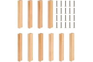 SWAWIS 10 Piezas Tiradores de Madera 128mm, Pomos de Madera para Muebles con Tornillo, Haya Tirador de Cajón para Puertas, Tiradores de Cajones, para Armarios Cajones Muebles Cocinas
