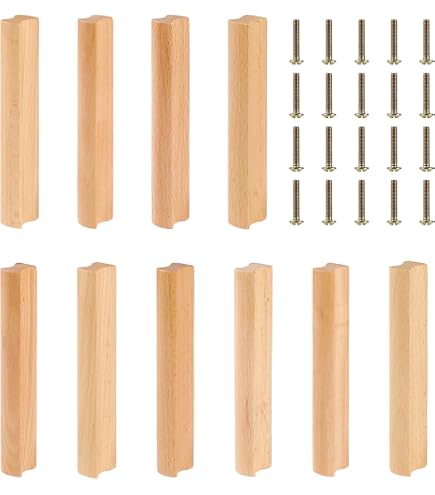 VGOL 10 Stuks Houten Kastgrepen – Ladegrepen 125 Mm, Montageafstand 96 Mm, Natuurlijke Houtlook