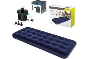 Crystals Single Blow Up Airbed + Electric Air Pump, Quick Inflatable Air Mattress for Adults & Kids, Waterproof Camping Mattress, Inflatable AirBed for Indoor & Outdoor Adventures