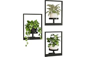 Bamworld Wandbehang Pflanzgefäße für Zimmerpflanzen 3 Set Wand Blumenständer Moderner Pflanzenständer mit Metallrahmen Blumentopfhalter zur Wandmontage Deko Pflanzenhalter für Wohnzimmer, Büro & Flur