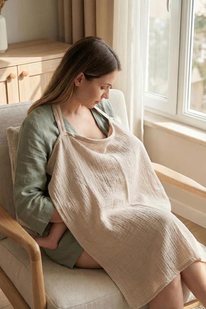 Müslin Anne Bebek Emzirme Önlüğü%100 Pamuk Çok Amaçlı Bebek Arabası Puset Örtüsü Bej
