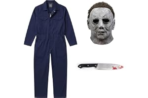 JOYFULBOX Michael Myers kostymmask halloween cosplay kostym med leksakskniv och latexmask för skräckfilm