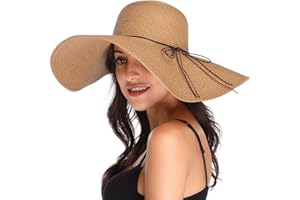 Lanzom Womens Wide Brim Straw Hat Floppy Foldable Roll up Cap Beach Sun Hat UPF 50+