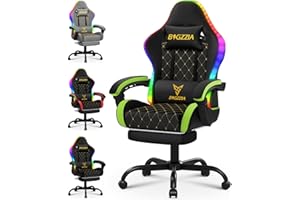 bigzzia Sedia Gaming con LED RGB, Sedia da Gaming Ergonomica con Supporto Lombare e Poggiapiedi, Sedie da Gioco Regolabile e Girevole con Una Capacità di Carico di 150 kg (Verde)