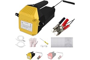 NARTOV Pompe vidange huile moteur, 12V 80W pompe essence, pompe electrique gasoil à huile résistantes à la corrosion, pour voiture, bateau, moto, comprend des instructions et des chiffons d'huile (Jaune)