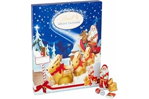 BELLA & CO. Lindt Milk Chocolate Advent Calendars 2023 | Christmas Chocolates | Gold Reindeer, Milk Santa, Napolitans, Lindor and Snowdrops | Chocolate Christmas Advent Calendar Adults Boys Girls | 160g