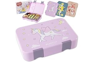 BEARFOOT Brotdose Kinder BPA-frei – Lunchbox/Bento Box mit Fächern, für Mädchen & Jungen, Schule & Kindergarten (Einhorn)