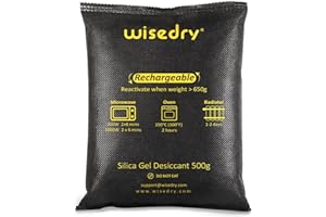 wisedry Lot de 2 sachets de gel de silice réutilisables pour déshumidificateur de voiture, 1 kg [2 x 500 grammes] Sachets déshydratants réactivés rapidement pour éliminer la buée et l'humidité du