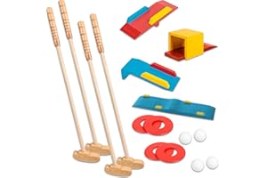 Quickdraw Crazy Golf Set pour enfants – Mini jeu de terrain de golf pour 4 joueurs – Ensemble de jeu en bois intérieur et extérieur avec putters, obstacles et balles