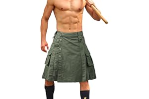 VATINNT Kilt for Men Scottish Men’s Tactical Kilt 23" Pleated Camo Kilt Irish Highland Utility Kilt with Cargo Pockets
