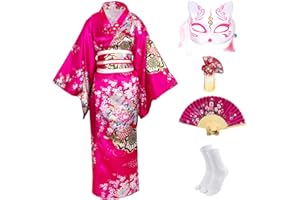 CRFASIBE Japanese Traditional Kimono Costume for Women Floral Printed Kimono Robe Japanese Dress Cosplay Costume Set
