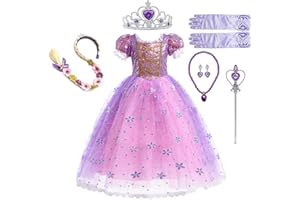 WOOLUCK® Kostium księżniczki, dziewczęcy z 6 akcesoriami, sukienka tiulowa, sukienka księżniczki, sukienka dziewczęca, Boże Narodzenie, Halloween, karnawał, cosplay, urodziny, sukienka imprezowa