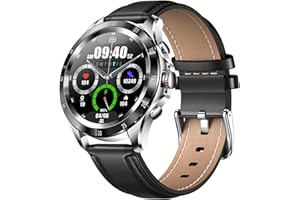 XWatch Pro Business, Montre connectée Homme, Appels, SMS, Sport et Santé, Assistant Vocal, Enfant, Autonomie 7 Jours… (Noir Bracelet Cuir)