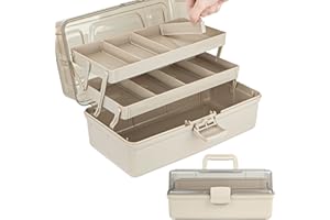 Creahaus 12.5in 3 Layer Multipurpose Storage Box/Craft Storage Boxes With Compartments/Plastic Tool Box/Medicine Storage Box/Hair Accessories Organiser/Sewing Box with 2 Trays