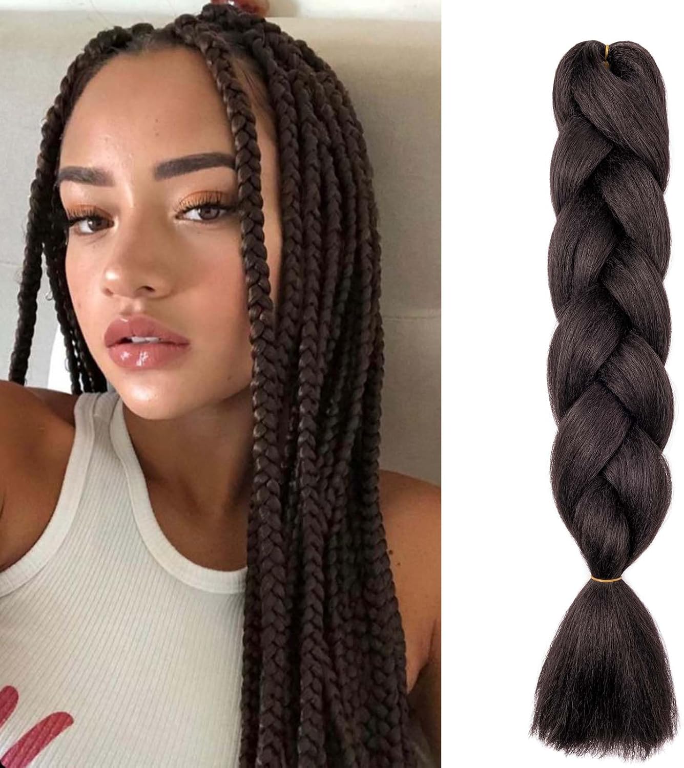 Gairyan Extensiones de Pelo Trenzas Africanas 1 Paquete 24" Pelo Sintetico Para Trenzas Natural Crochet Braiding Hair (Marrón Oscuro)