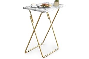 FoldWise Elegant Marble Stone Effect Folding Side Table – Fully Assembled Small Foldable Coffee Table & TV Dinner Tray – Compact Table for Eating, Snack, Bedside & Sofa Use