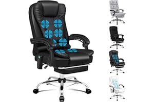 ALFORDSON Ergonomiczne krzesło biurowe, krzesło do biurka z funkcją masażu ciepła, lniane krzesło komputerowe z wyściełanymi podłokietnikami i miękkim zagłówkiem, krzesło obrotowe z kółkami,