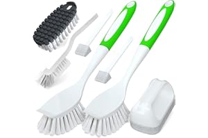 Holikme 7 Pack Küchenreinigungsbürsten-Set, Spülbürste zum Reinigen, Küchenschrubber&Biegsame Reinigungsbürste&Rillenbürste&Scheuerschwamm für Topf und Pfanne, Küchenspüle, Grün