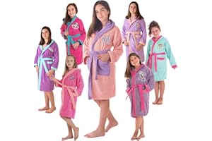 LEBENGOOD - Peignoir Filles Coton: Fille, Enfant - 100% Coton OEKO-TEX® - 2 Poches, Ceinture, Capuche, Peignoirs en peluche très doux avec broderies pour filles