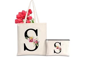 Sinekong Baumwolltasche personalisiert mit Namen, Frauen Initialen Einkaufstasche Geschenk Tragetasche und Kosmetiktasche für Damen Freundin Mama Geburtstag, Hochzeit, Valentinstag, Muttertag Tasche