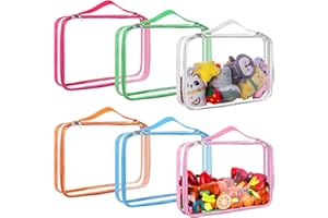 KKLOLAI 6 Colors Clear Toy Storage Bags PVC Organizing Bags with Zipper Reusable Waterproof Toy Bags with Handle, 12.6x9 inch Plastic Storage Bag for Board Games, Building Blocks, Puzzles