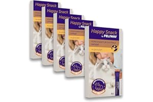 Happy Snack by FELIWAY - Pack de 5 boites - Friandise Onctueuse Relaxante pour Chat - Appréciée par 86% des Chats - sans Somnolence - Au Poulet - 30 Sticks de 15g