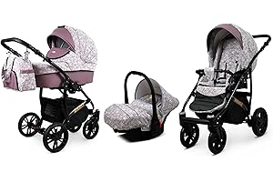 BabyLux® Carrito de Bebé Sistema de Viaje Set 3 en 1 - Miracle - incl. Capazo, Silla de Paseo, Silla Coche - Cochecito - con Bolso cambiador, Cubierta para la lluvia, Mosquitera etc.