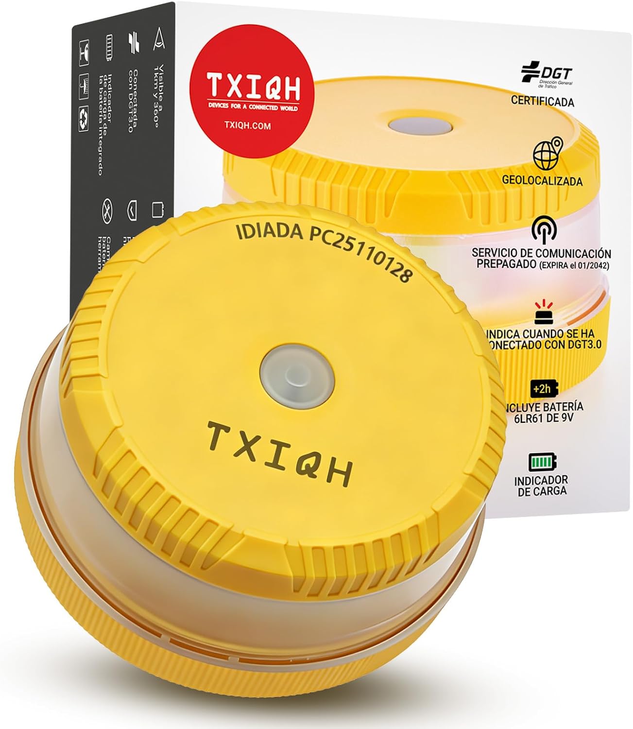 Baliza v16 homologada dgt con Geolocalización y Conexión DGT 3.0, MOD100 PLUS LED de Alta Intensidad 360°, Protección IP54 Antilluvia y Polvo, Servicio de Comunicación Gratuito hasta 2042