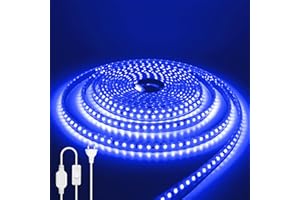 HEGEHE Striscia LED 220V [0.5M, Blu], con impostazione ON/OFF, 120LEDs/m Striscia LED impermeabile IP65 flessibile e tagliabile CRI90+, illuminazione decorativa per casa e negozi