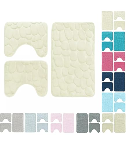Set 3 Tappeti Bagno Memory Foam Antiscivolo - Completo Rettangolare, Giro WC E Bidet Con Motivo Decorativo - Foto 4