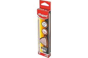 Maped - Crayons Graphite 2H #4 Black’Peps - Crayons à Papier en Bois - Forme Triangulaire Ergonomique - Boîte de 12 Crayons Papier 2H n°4 - Gris