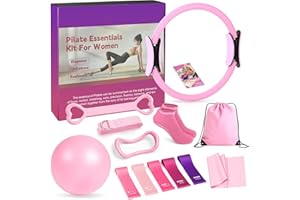 DAILIENFUS Pilates Set, Pilates Ring Zubehör Set 13 Teiliges mit Yoga Ball, Yoga Gurt, Fitnessbänder, Pilates Socken, Trainingsposter & Tragbarer Tasche, Home Pilates Essential Kit für Frauen
