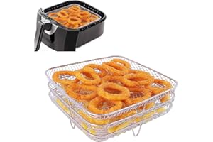 Usper Griglia per friggitrice ad aria da 20,3 cm per Cosori, Instant Vortex, Tower Vortex, Tefal, Philips Square Rack, in acciaio inossidabile 304, multistrato, per disidratatore, accessori per