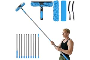 Orifesio 4.3M Long Reach Window Cleaning Kit, Window Cleaning Equipment with 10 Extension Pole, 2 Crevice Brush & 3 Microfiber Cloth, Extendable Window Cleaner Pole for High Window Car Glass, Blue