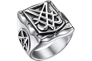 FaithHeart Satan Lucyfer pierścionek na palec, spersonalizowany baphomet, satanistyczny, punk, bike, pentagram, pierścionek partnerski, pierścionek przyjaźni, dla mężczyzn