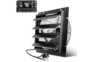 Hon&Guan Industrielle Abluftventilator 350mm EC-Motor Super Luftmenge 2200m³/h Wandventilator mit Teuchtigkeitssensor Temperatursensor Ganzmetallgehäuse Fensterläden Wandlüfter für Keller Garage Attic