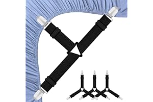 Hanyousheng Black Bed Sheet Clips, 4 Pcs Adjustable Bed Sheet Straps, Fitted Sheet Clips with Clips, Triangle Sheet Clips for Bedding, Mattress Covers, Bed Sheets, Sofa Cushion