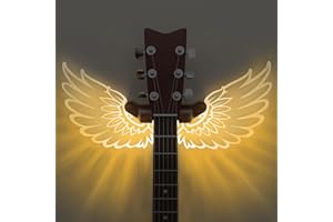 CoolGift Mart Gitarrenständer Wandhalterung mit leuchtenden Engelsflügeln, Acryl hölzerne Gitarre Aufhänger Regal mit USB betrieben, für akustische elektrische Bass Ukulele