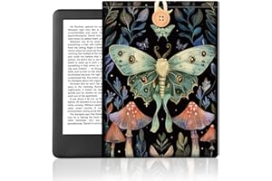 DOODLREAM Moon Moth eBook Reader Sleeve for 6-7" e-Reader, Mushroom and Vines E-Reader Case with Button Closure, Waterproof Memory Fabric Double-Sided Printed E-Book Cover for Screen Protection